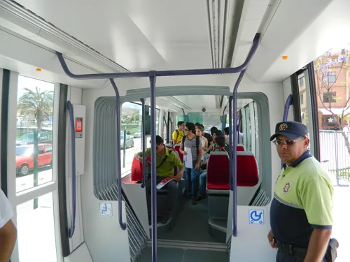 Interior of a tram car.