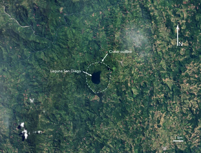 Satellite image shows the San Diego volcano in Colombia that is not visible on the ground.