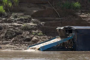 River gold mining operation in southern Ecuador.