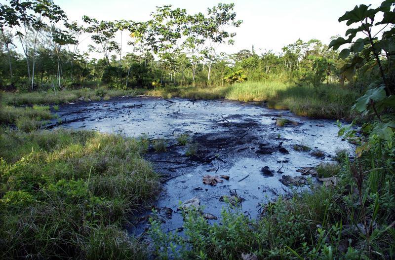 Open oil pit in eastern Ecuador that residents say was left by Texaco.