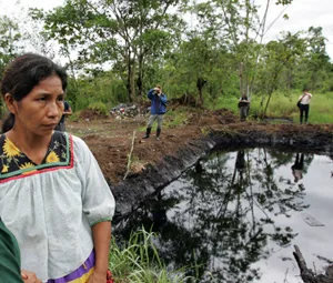 An open oil pit that residents in Ecuador's Amazonia say was left behind by Texaco/Chevron.